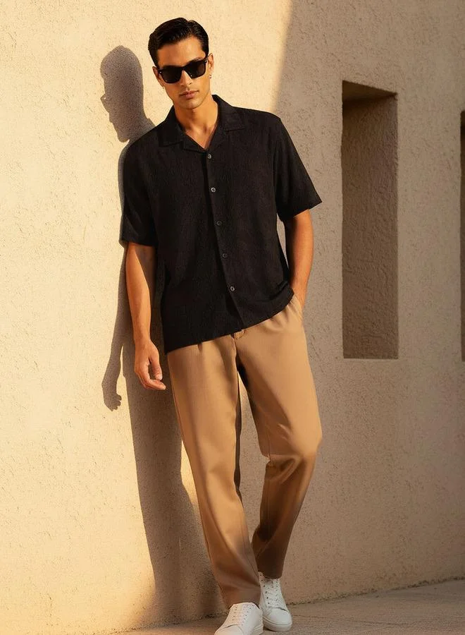 ايكونيك Iconic Men Regular Fit Camp Collar Textured Shirt